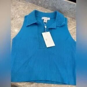 NWT Caroline Constas Ribbed Polo Sleeveless Top